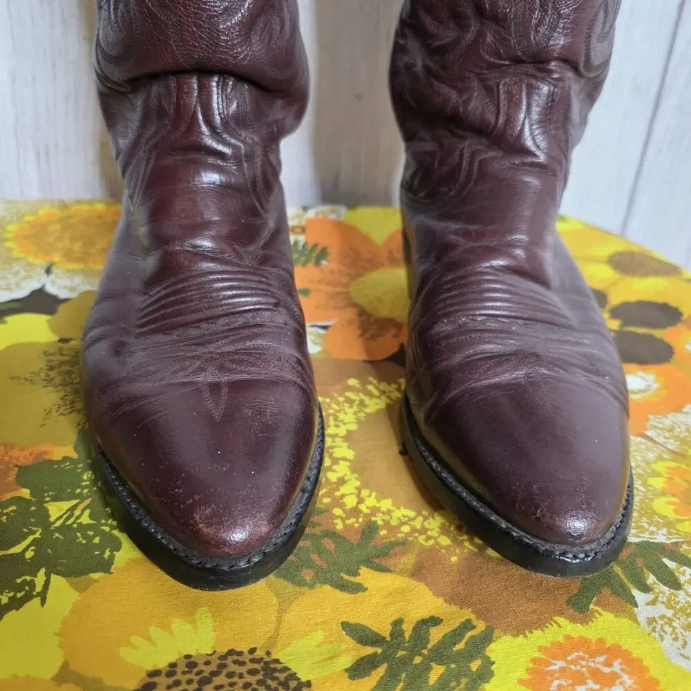 Dan Post USA Cowboy Boots Men's Burgundy Leather Western Round Toe, sz 9D